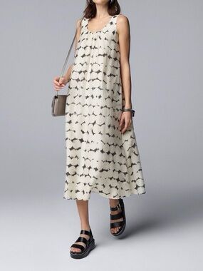 Simply Vera Vera Wang Shirred Neck Maxi Dress S Abstract Print Flowy Minimal Art